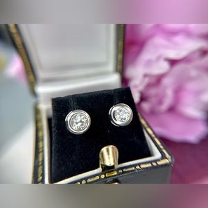 New 0.87 ctw Antique Natural Diamonds 14k White Gold Bezel Stud Earring Mounts